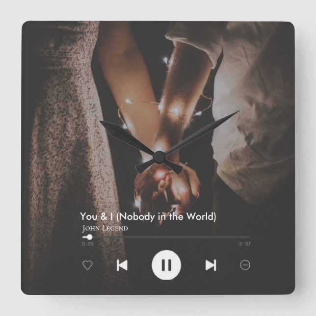 Relógio Quadrado Foto do Casal de Música Personalizada do Dia de os (Frente)