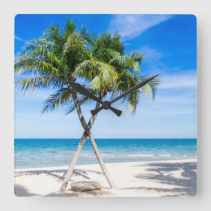 Relógio Quadrado Foto do paraíso no verão da palmeira tropical de