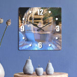 Relógio Quadrado Foto do treinador de conto de fadas de ouro e azul<br><div class="desc">Quem precisa do Príncipe Encantado? Faça o seu próprio "feliz para sempre" e aceite "poder feminino" sempre que você verificar o tempo neste relógio de ouro brilhante, colorido da fotografia. Sua escolha de um relógio quadrado ou redondo. Faz um presente excelente para o lar! Você pode personalizar facilmente este relógio...</div>