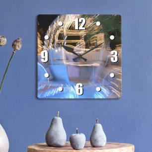 Relógio Quadrado Foto do treinador de conto de fadas de ouro e azul