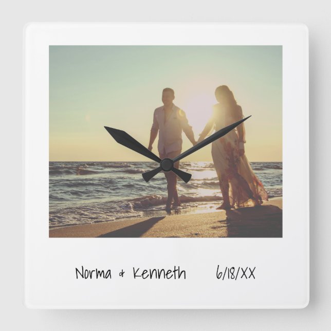 Relógio Quadrado Foto Nova Simples, Preta e Branca (Frente)