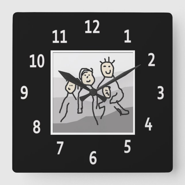 Relógio Quadrado Foto personalizada com quadro preto (Frente)