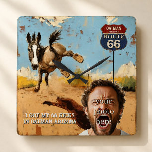 Relógio Quadrado Foto Personalizada da Rota 66 em Oatman