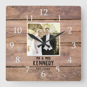 Relógio Quadrado Foto personalizada de aniversário de casamento -
