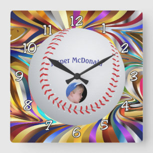 Relógio Quadrado Foto personalizada de fundo de várias cores do Bas