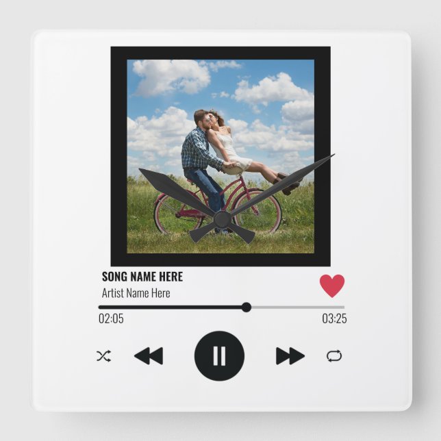 Relógio Quadrado Foto personalizada lança música de presente exclus (Frente)