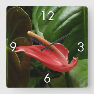 Relógio Quadrado Fotografia Floral Rosa Calla Lily Elegante