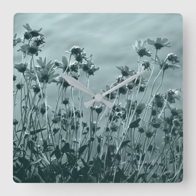Relógio Quadrado Fotografia Fora de Arte Bela Floral no Monocromo (Frente)