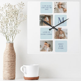 Relógio Quadrado Fotos de Colagem Moderna - Presente Azul dos Melho