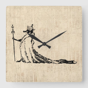 Relógio Quadrado Fox com Arte de Vintagem de Ilustração Antiquada