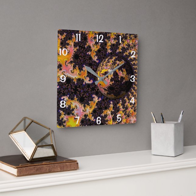 Relógio Quadrado Fractal Firestorm Sphere (Escritório)