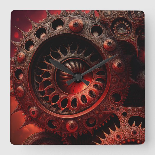 Relógio Quadrado Fractal Mandelbrot Steampunk de Bronze (Frente)