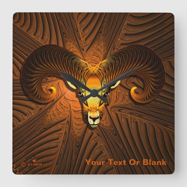 Relógio Quadrado Fractal Ram Head (Frente)