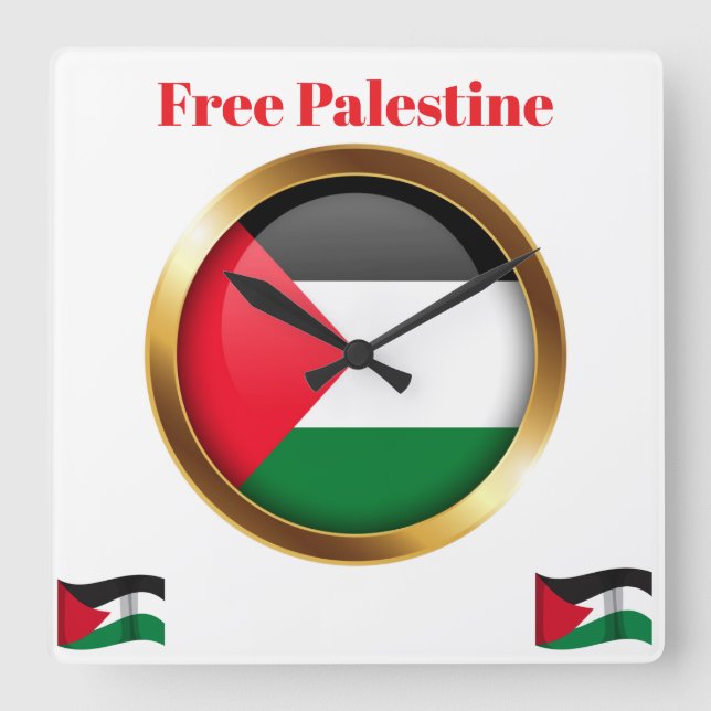 Relógio Quadrado Free Palestine Emblem Flag Wall Clock (Frente)