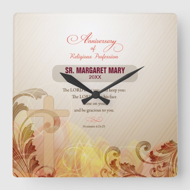 Relógio Quadrado Freira feita sob encomenda do nome & do ano, 60th (Frente)