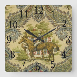 Relógio Quadrado French Country Paisley Show Horse Print Clock