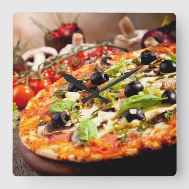 Relógio Quadrado Fresh Italian pizza (Frente)