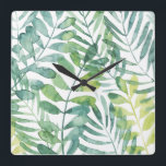 Relógio Quadrado Frond Waltz - Folhas Palm Frond<br><div class="desc">Frond Waltz I de Grace Popp. Apresenta verde tropical num estilo aquoso.</div>