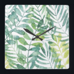 Relógio Quadrado Frond Waltz - Palm Frond Leaves<br><div class="desc">Frond Waltz,  por Grace Popp. Apresenta verde tropical em estilo aquoso.</div>
