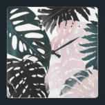 Relógio Quadrado Fronteira de Palm do Paraíso<br><div class="desc">Paradise Sweep I de Grace Popp. As folhas das palmeiras em várias formas são contrastadas pelas opções de cores únicas usadas. | 138464GG</div>