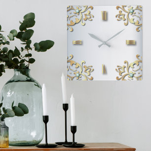 Relógio Quadrado Fronteira Elegante Dourada Barroca de Filigres em 