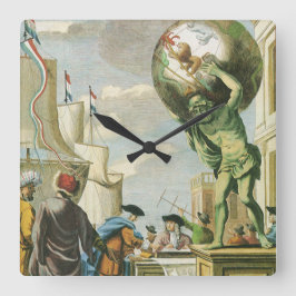 Relógio Quadrado Frontispício de Atlas da Era Barroca Vintage Globo