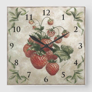 Relógio Quadrado Fruta de Morangos Botânicos Vintage