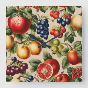 Relógio Quadrado Frutas e flores do Jardim Italiano de Luxo