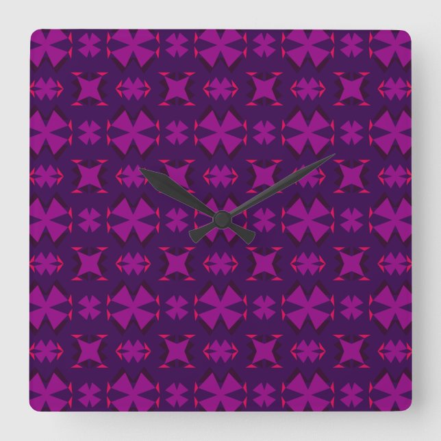 Relógio Quadrado Fuchsia Geotech: A Vibrant Abstract Geometric Text (Frente)