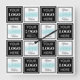 Relógio Quadrado Fundo Branco Simples de Evento com Dois Logotipos