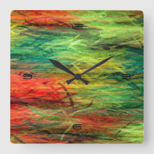 Relógio Quadrado Fundo Colorido Moderno de Madeira Cinzenta #3