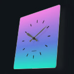 Relógio Quadrado Fundo de gradação rosa, roxo e verde<br><div class="desc">Rosa a roxo para o design verde moderno de gradiente. Design simples e elegante.</div>