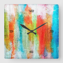 Relógio Quadrado Fundo de Grão de Madeira Moderno Colorido #10