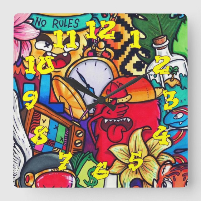 Relógio Quadrado Fundo do grafite com Números do Grafite-13 (Frente)