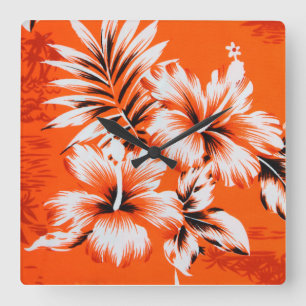 Relógio Quadrado Fundo havaiano da flor do hibiscus