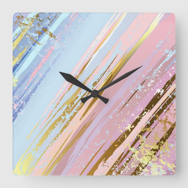 Relógio Quadrado Fundo Rosa Texturizado (Frente)