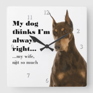 Relógio Quadrado Funny Doberman v Wife Clock