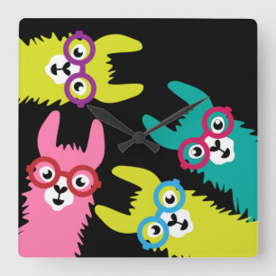Relógio Quadrado Funny Llama Colorful Camelid