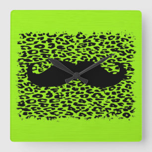 Relógio Quadrado Funny Mustache on lime green background