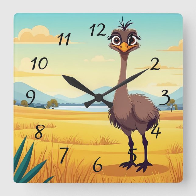 Relógio Quadrado Funny Ostrich (Frente)
