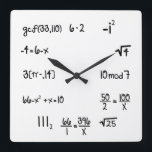 Relógio Quadrado Funny Pop Quiz Math Genius<br><div class="desc">Funny math genius wall clock.  Simple math equation wall clock.  Pop Quiz.  Great gift for your math wizard.  White chalk with blackboard background. elpgeek</div>