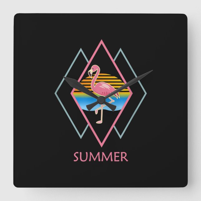 Relógio Quadrado Funny Summer Flamingo | Flamingo Lover Cute (Frente)