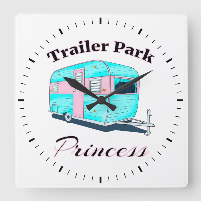Relógio Quadrado Funny Trailer Park Princesa RV Camping (Frente)