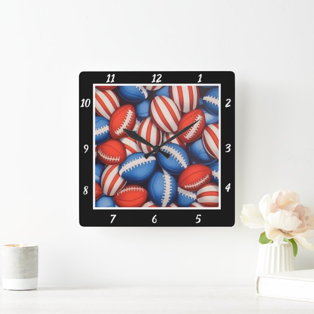 Relógio Quadrado Futebol Vermelho Branco Azul  (Lar)