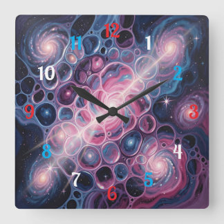 Relógio Quadrado Galáxia Espiral Cósmica com Arte Abstrata de Célul