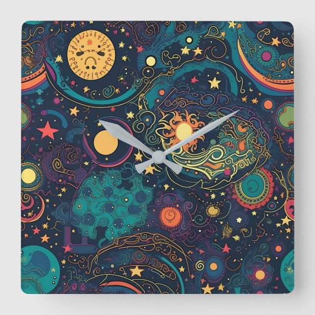 Relógio Quadrado Galaxy Art Wall Clock (Frente)