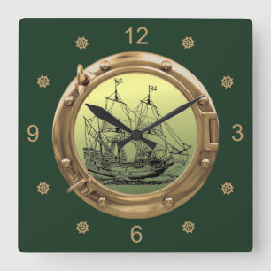Relógio Quadrado Galleon - Navio de navegação ~ Porthole Brass ~