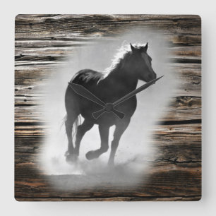 Relógio Quadrado Galopagem de Cavalos Selvagens