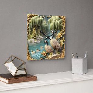 Relógio Quadrado Gansos do Canadá em meio aos chorões