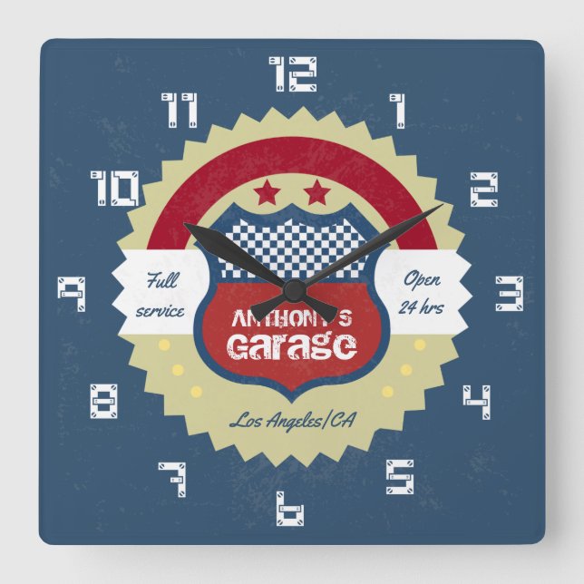 Relógio Quadrado Garagem do Grunge da Vintage Retro (Frente)